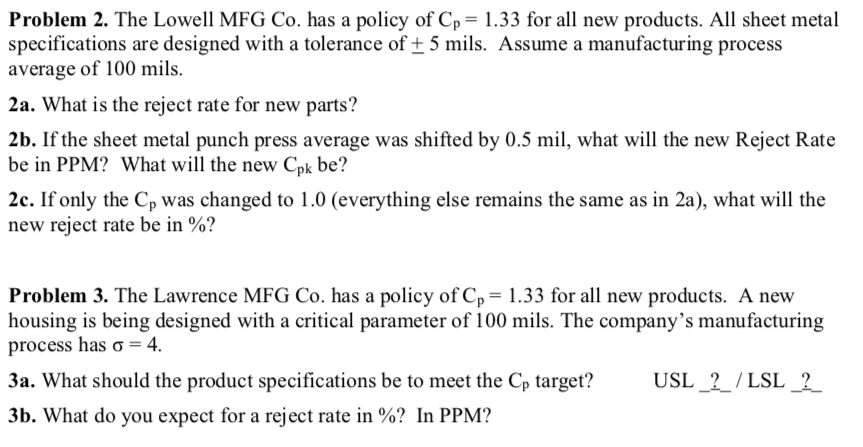 Problem 2. The Lowell MFG Co. has a policy of Cp = | Chegg.com