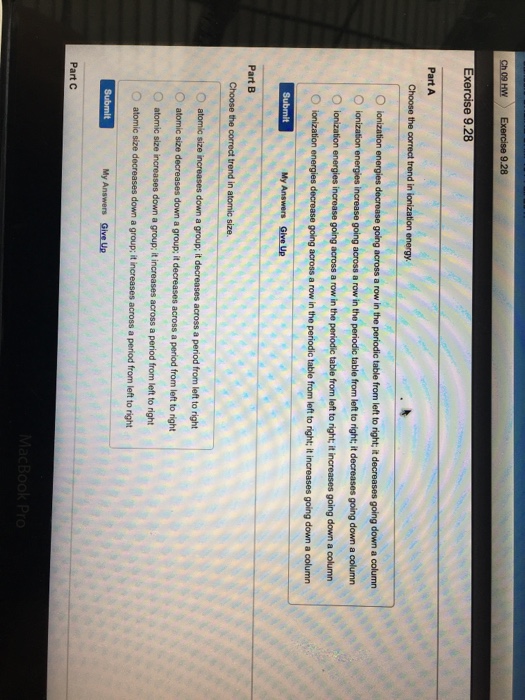 Solved Choose the correct trend in ionization energy. Chegg