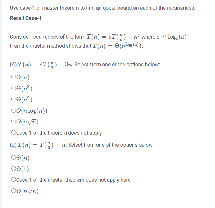 Solved Use Case-1 Of Master Theorem To Find An Upper Bound | Chegg.com