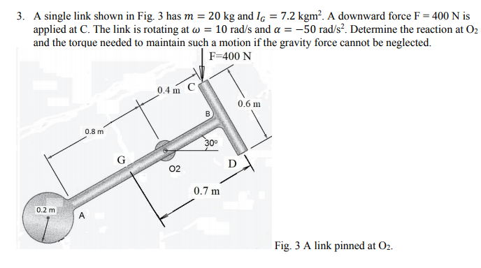 Solved 3. A single link shown in Fig. 3 has m = 20 kg and Iq | Chegg.com