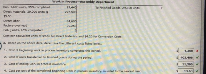 Solved Work in Process-Assembly Department Bal., 1,600 | Chegg.com