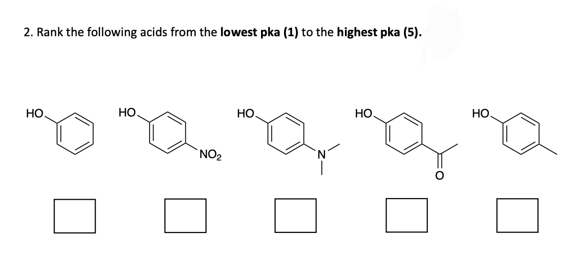 Solved 2. Rank the following acids from the lowest pka (1)