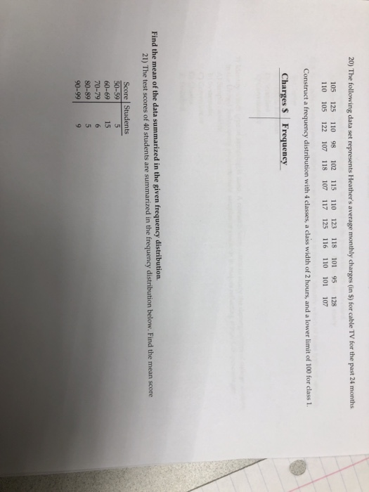 Solved 20) The following data set represents Heather's | Chegg.com