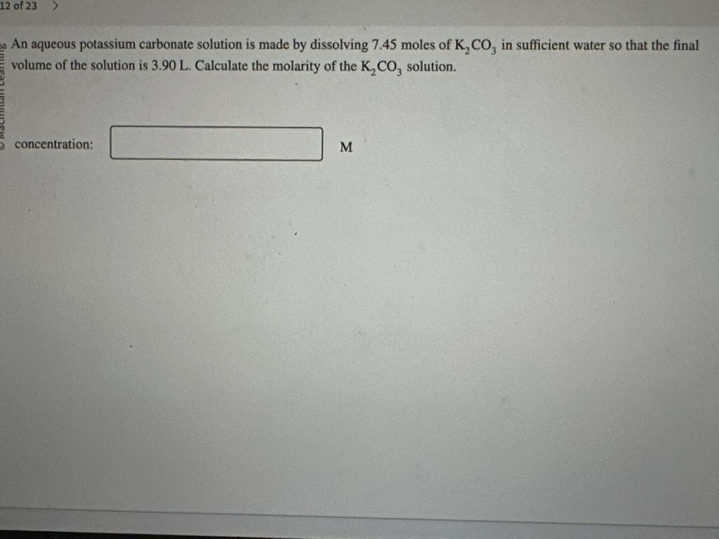 Solved An Aqueous Potassium Carbonate Solution Is Made By