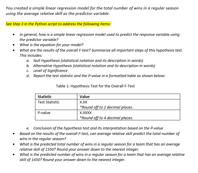 Solved Project Three: Simple Linear Regression and Multiple | Chegg.com