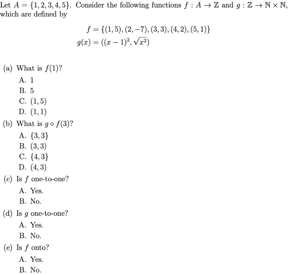 Solved Let A = {1, 2, 3, 4, 5). Consider The Following | Chegg.com