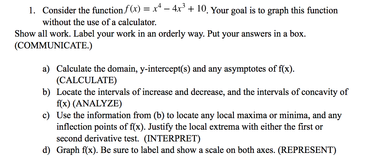 Solved 1. Consider the function f (x) = x4 – 4x + 10. Your | Chegg.com