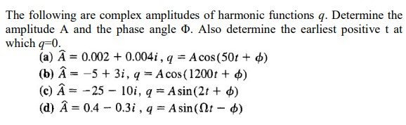 Solved The Following Are Complex Amplitudes Of Harmonic F Chegg Com