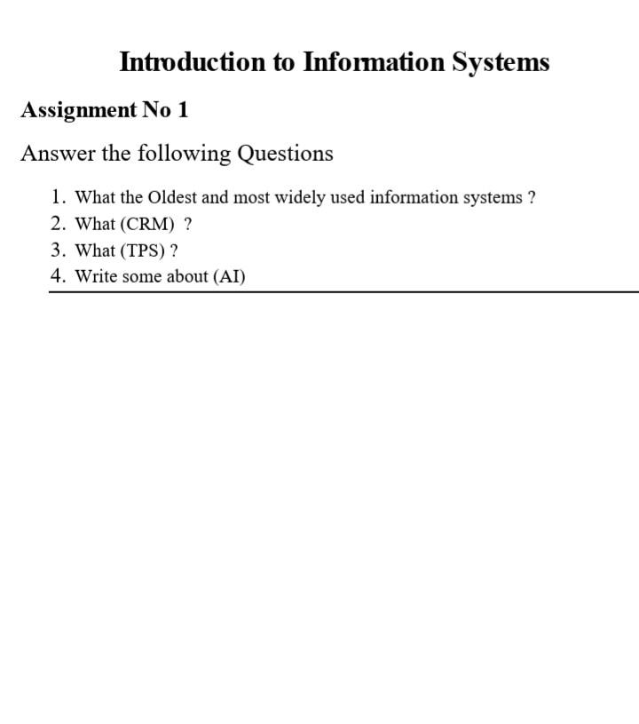 Solved Introduction to Information Systems Assignment No 1 | Chegg.com