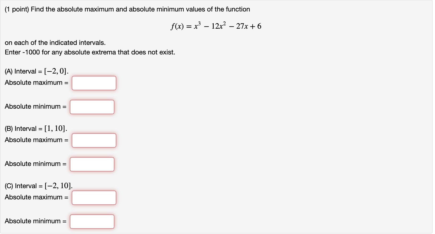 Solved (1 Point) Find The Absolute Maximum And Absolute | Chegg.com