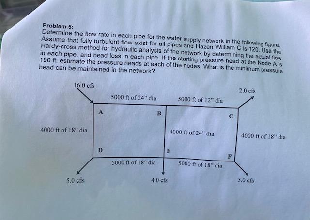 Solved Problem 5: Determine the flow rate in each pipe for | Chegg.com