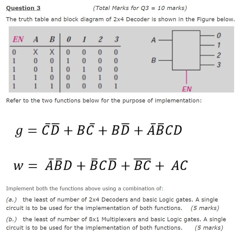Solved Question 3 (Total Marks for Q3 = 10 marks) The truth | Chegg.com