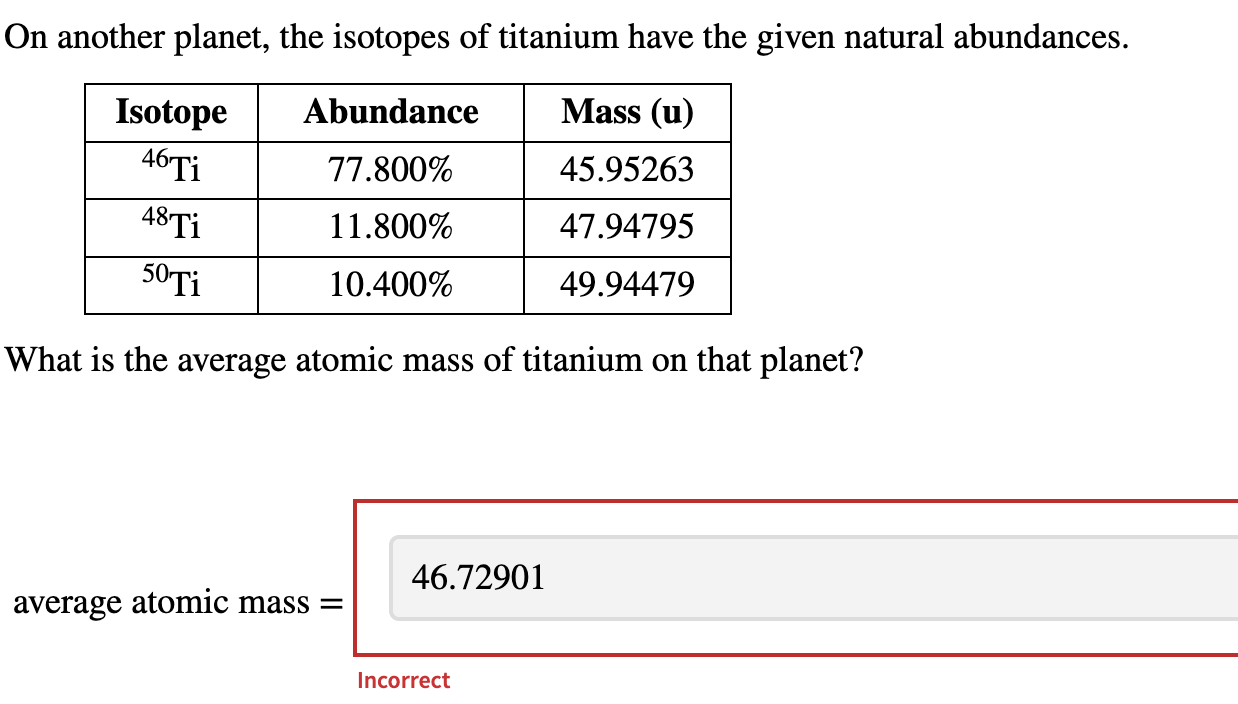 Solved On another planet, the isotopes of titanium have the | Chegg.com