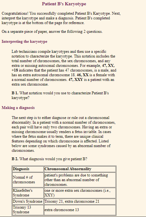 Solved Patient B's Karyotype Congratulations! You | Chegg.com