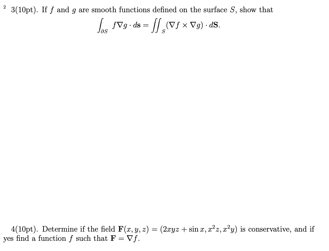 Solved 2 3(10pt). If f and g are smooth functions defined on | Chegg.com