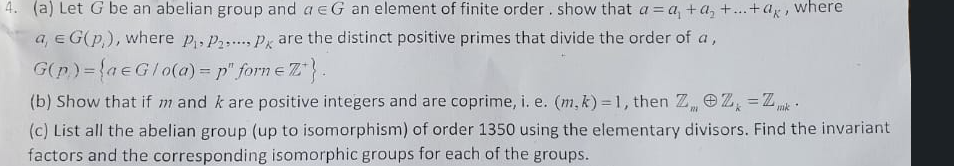 Solved (a) Let G Be An Abelian Group And A∈G An Element Of | Chegg.com