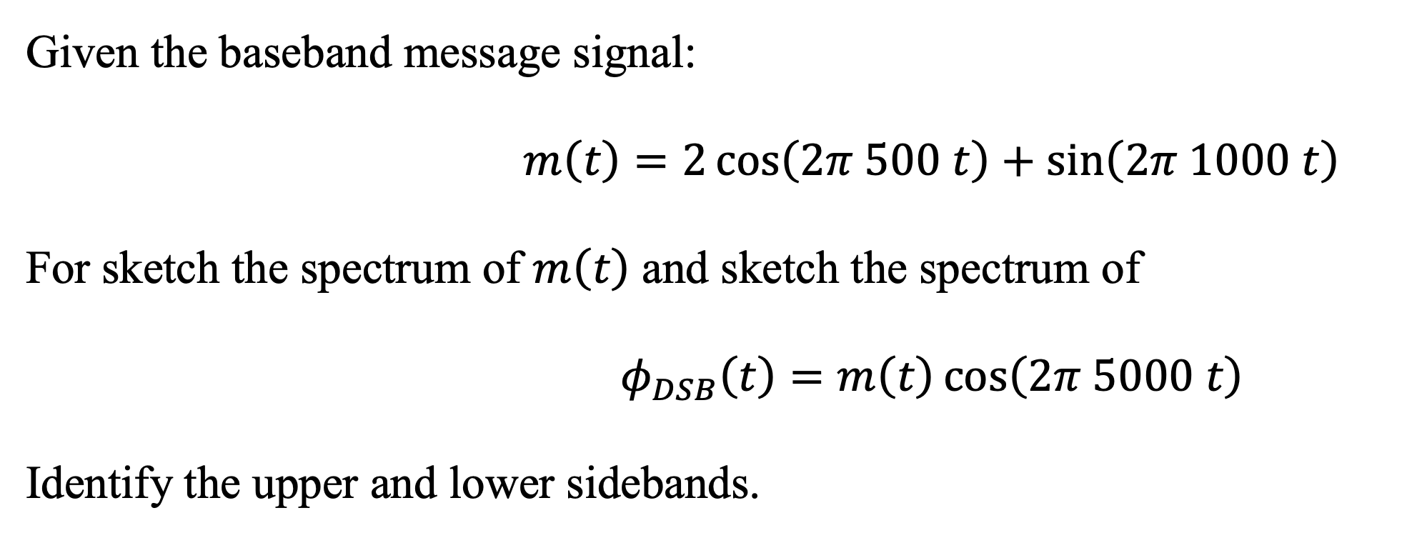 Solved Given The Baseband Message Signal: | Chegg.com