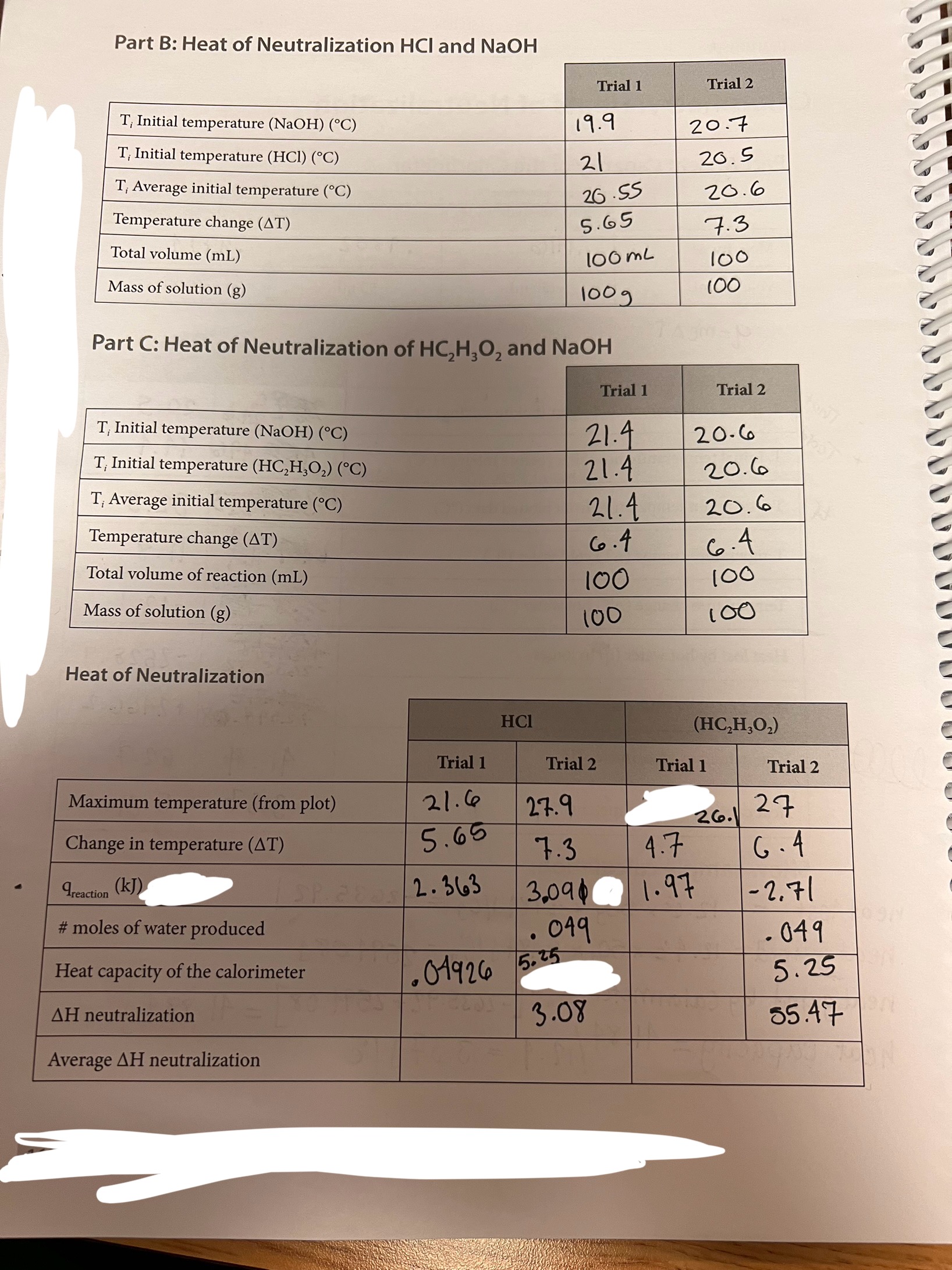 Solved Using the data from Part B and C, need help with the | Chegg.com
