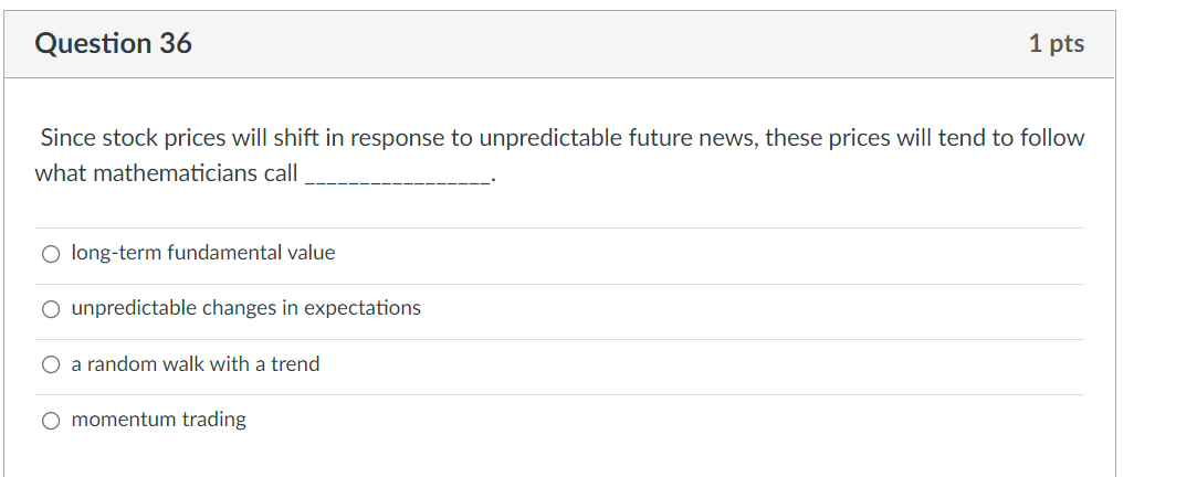 Solved Question 36 1 pts Since stock prices will shift in | Chegg.com