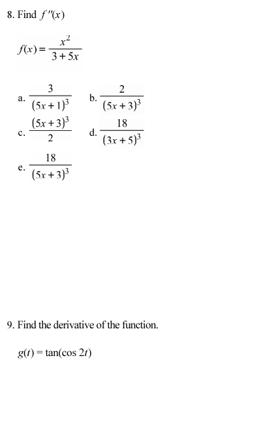 Solved 8. Find F '(x) F(x)= X2 3 + 5x A. B. 3 (5x+1) (5x+3) | Chegg.com