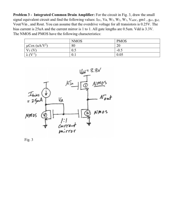 Solved Problem 3- Integrated Common Drain Amplifier: For the | Chegg.com