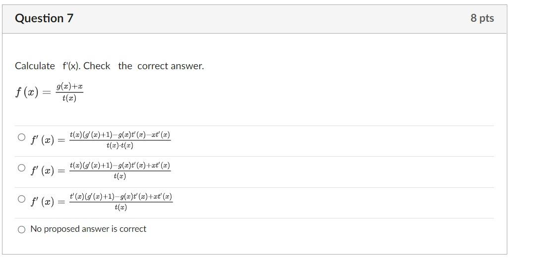 Solved Calculate f′(x). Check the correct answer. | Chegg.com