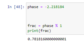 Solved Using Python, I want to run the frac = phase % 1 | Chegg.com