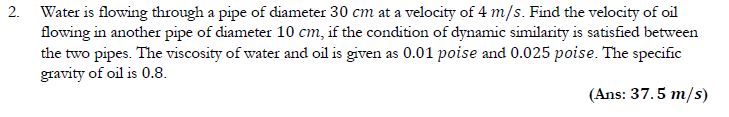 Solved Water is flowing through a pipe of diameter 30 cm at | Chegg.com