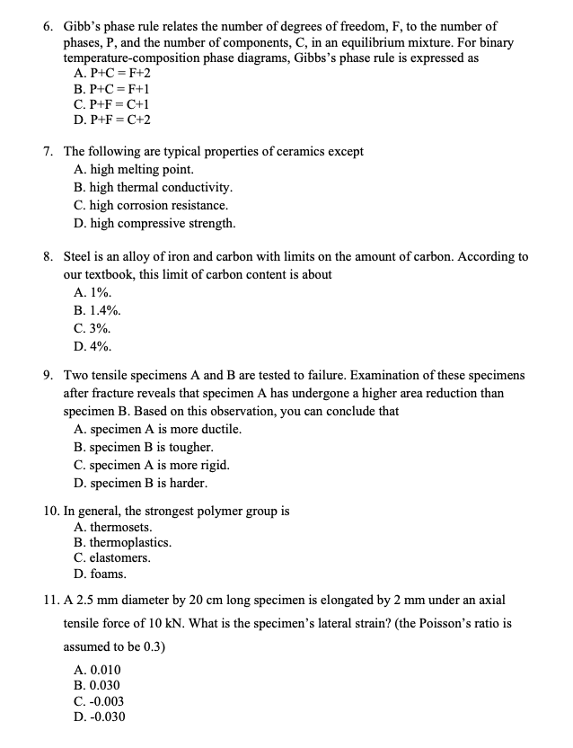 Solved 6. Gibb's phase rule relates the number of degrees of | Chegg.com