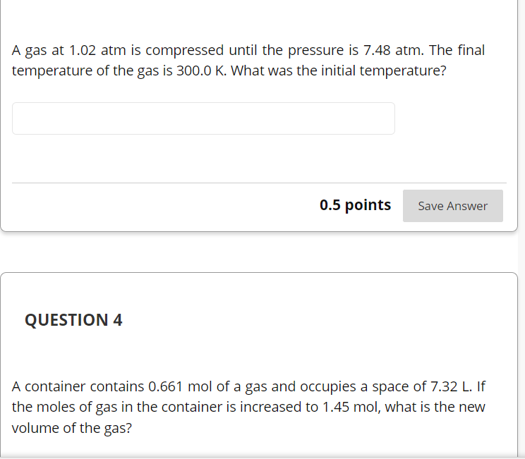 Solved A gas at 1.02 atm is compressed until the pressure is | Chegg.com