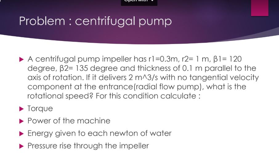 Solved Problem centrifugal pump A centrifugal pump