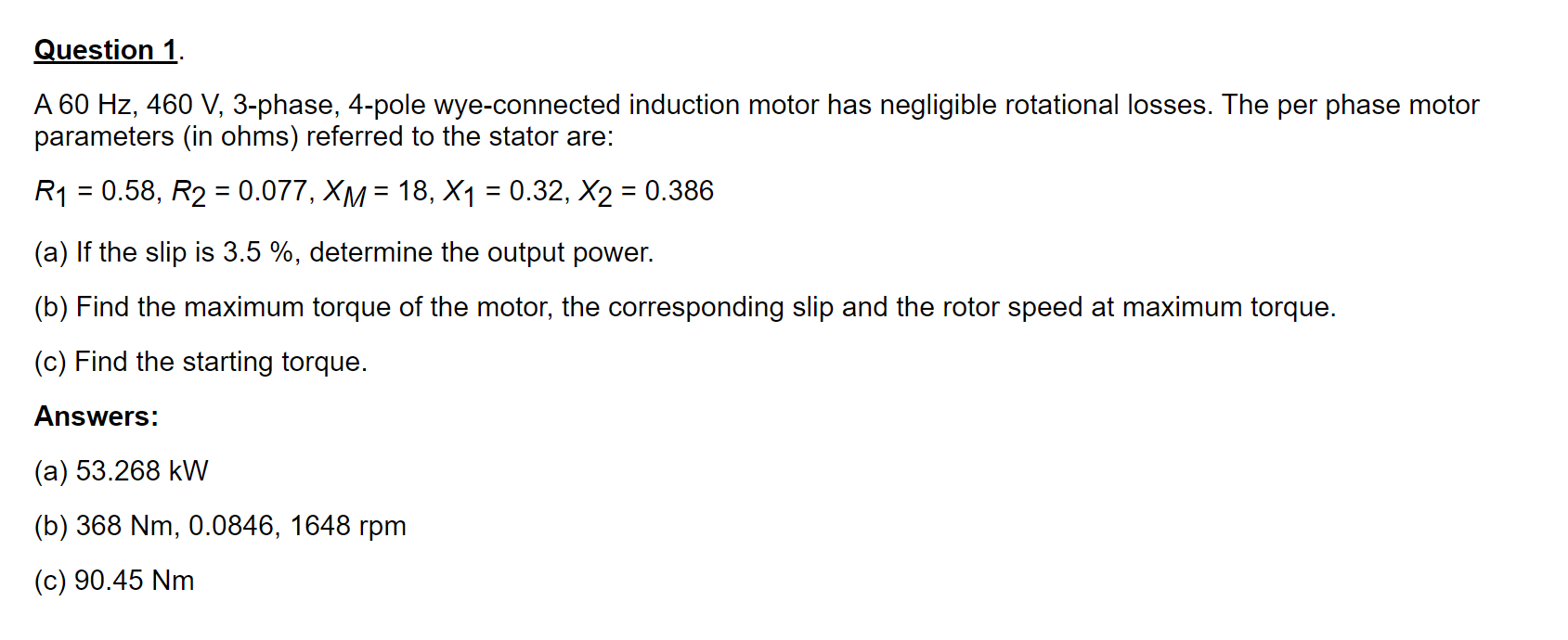 Solved A 60 Hz,460 V, 3-phase, 4-pole Wye-connected 