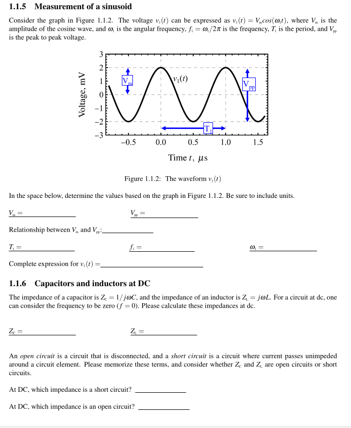 Solved 1.1.5 Measurement of a sinusoid Consider the graph in | Chegg.com