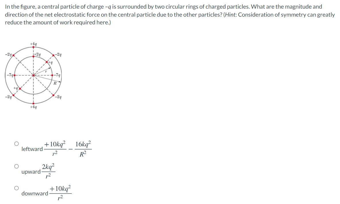 Solved In the figure, a central particle of charge -q is | Chegg.com