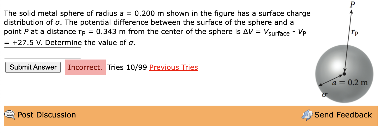 Solved The solid metal sphere of radius a=0.200 m shown in