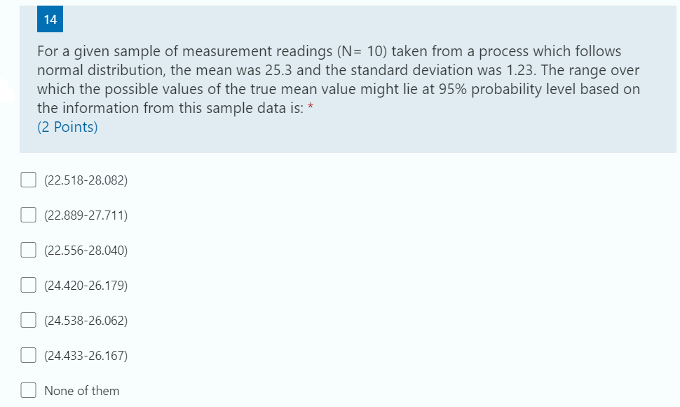 Solved 14 For A Given Sample Of Measurement Readings (N= 10) | Chegg.com