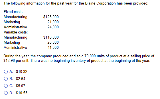 Solved What is the contribution margin per unit for Blaine | Chegg.com