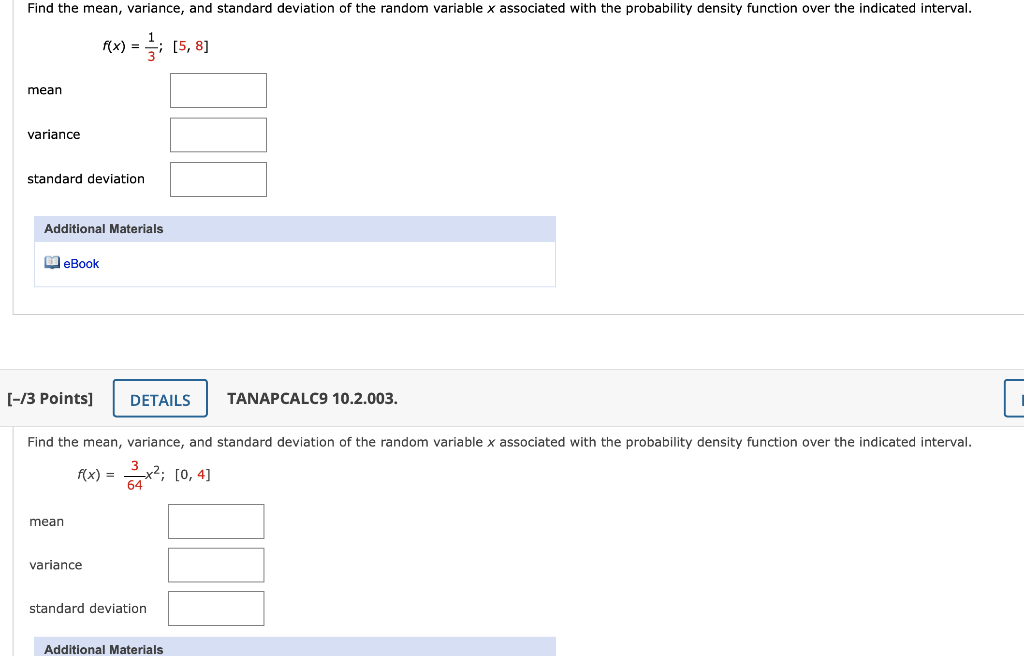 Solved Find the mean, variance, and standard deviation of | Chegg.com