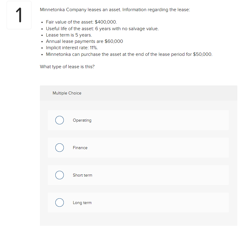 Solved Company leases an asset. Information