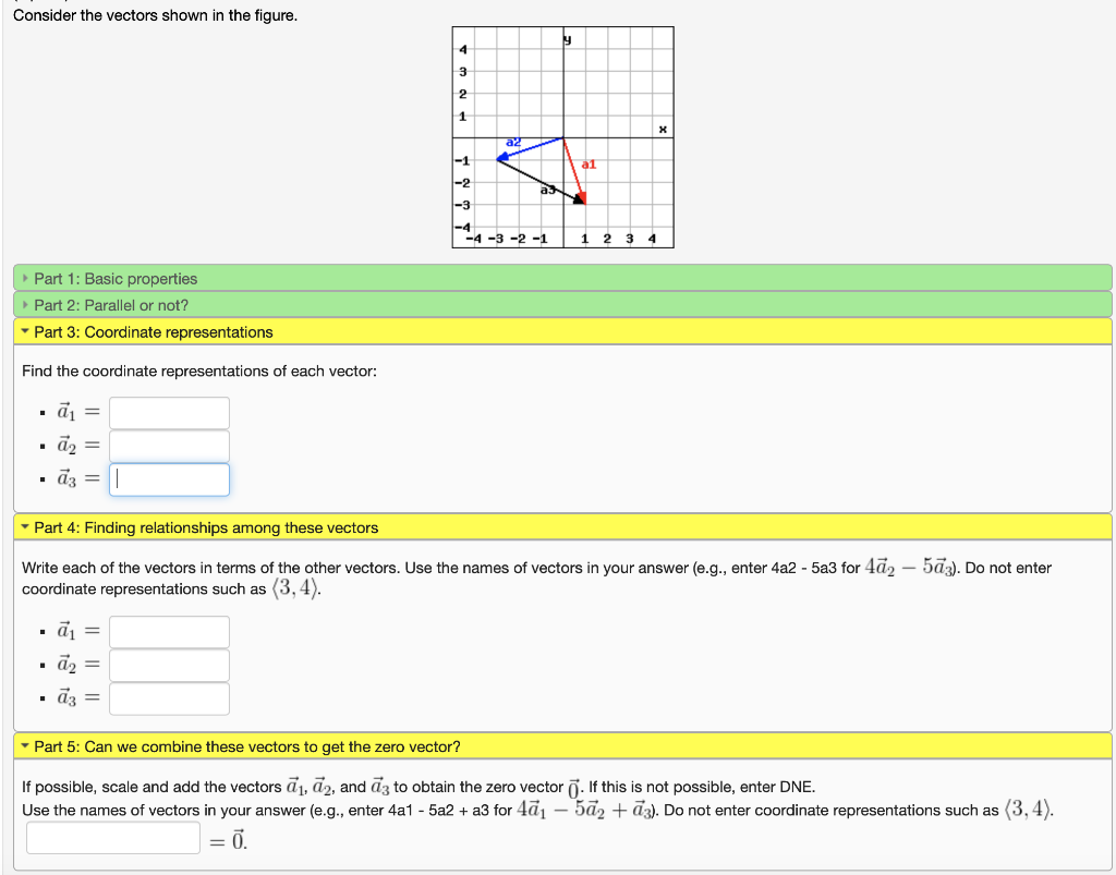 Solved Consider the vectors shown in the figure. a2 a3 -4 -3 | Chegg.com