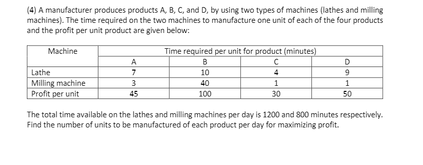 Solved (4) A Manufacturer Produces Products A, B, C, And D, | Chegg.com