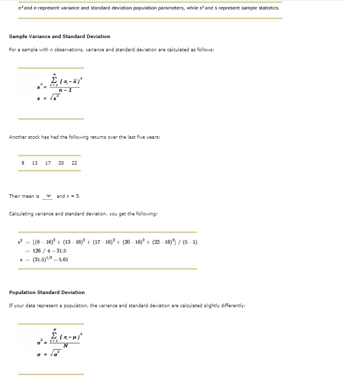 σ2 and σ represent variance and standard deviation | Chegg.com