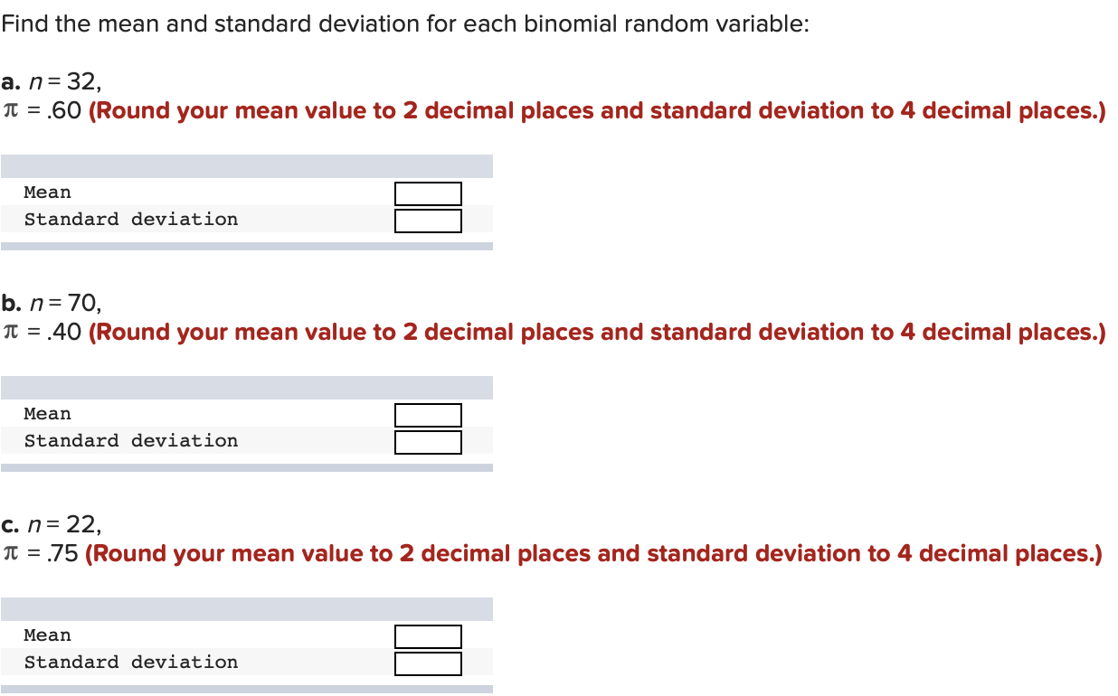 Solved Find the mean and standard deviation for each | Chegg.com