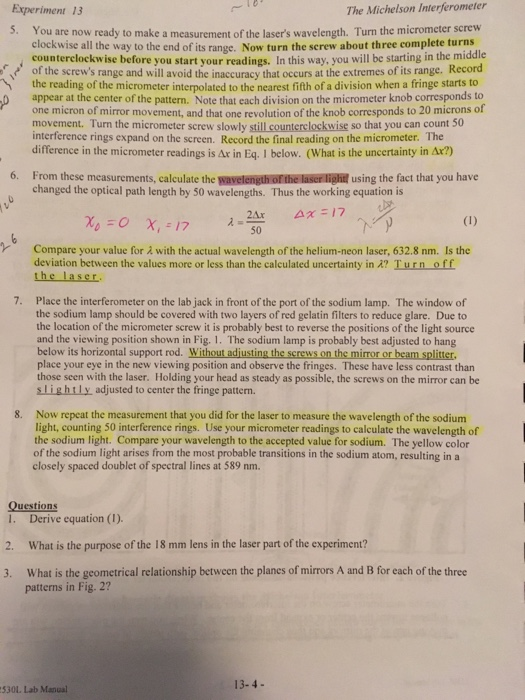 Solved The Michelson InterferometerWhat is the geometrical | Chegg.com