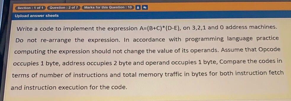 Solved Section : 1 of 1 Question : 2 of 7 Marks for this | Chegg.com