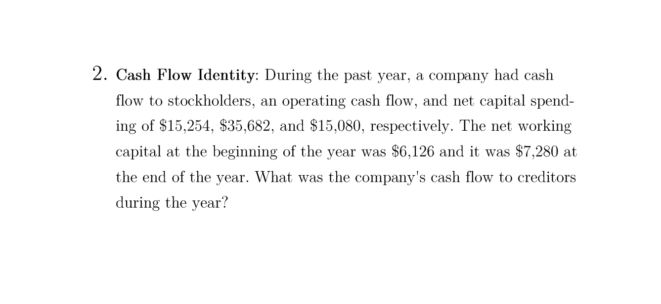 Solved 2. Cash Flow Identity: During the past year, a | Chegg.com