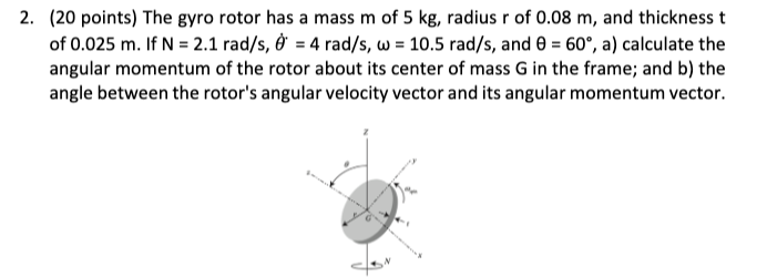 Solved 2. (20 points) The gyro rotor has a mass m of 5 kg, | Chegg.com