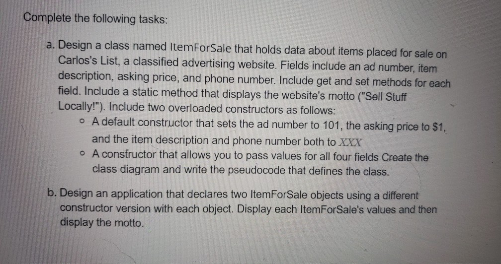 Solved Complete the following tasks: a. Design a class named | Chegg.com