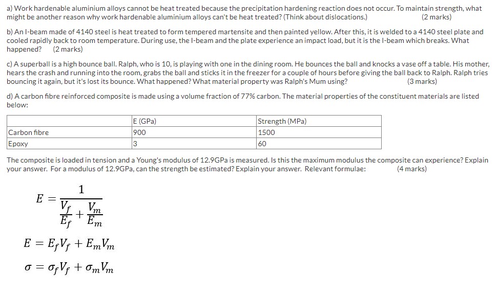 Solved a) Work hardenable aluminium alloys cannot be heat
