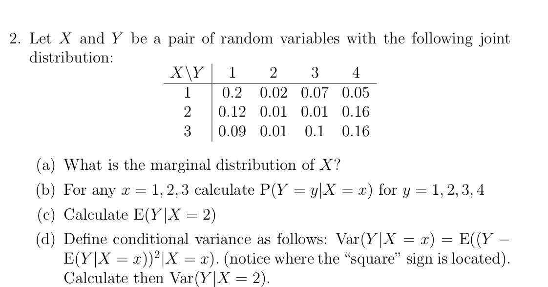 Solved 2. Let X and Y be a pair of random variables with the | Chegg.com